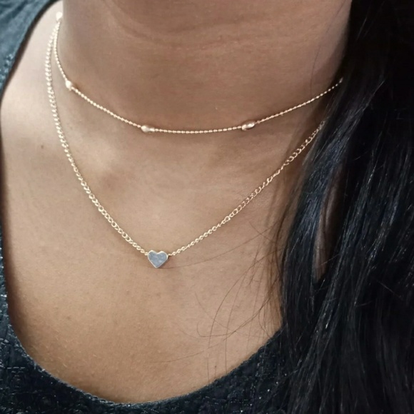 Dainty Gold Heart Ball Chain Choker Necklace - Picture 3 of 7